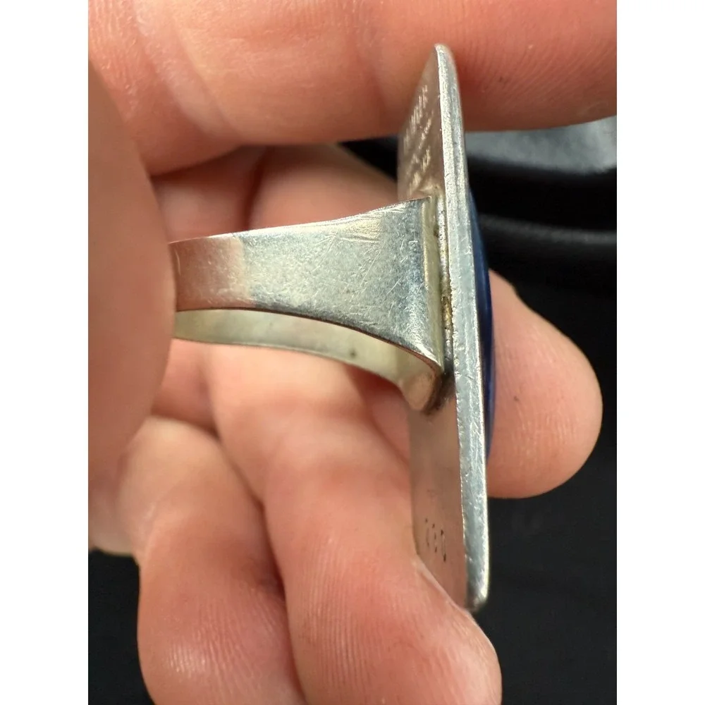 Jorgen Jensen Denmark Pewter‎ Ring 230 Blue Glass Modernist Scandinavian MCM